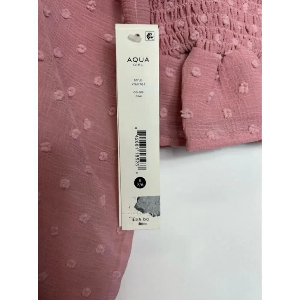 Aqua Girl Pink Swiss Dot Smocked Top Size S 7/8‎